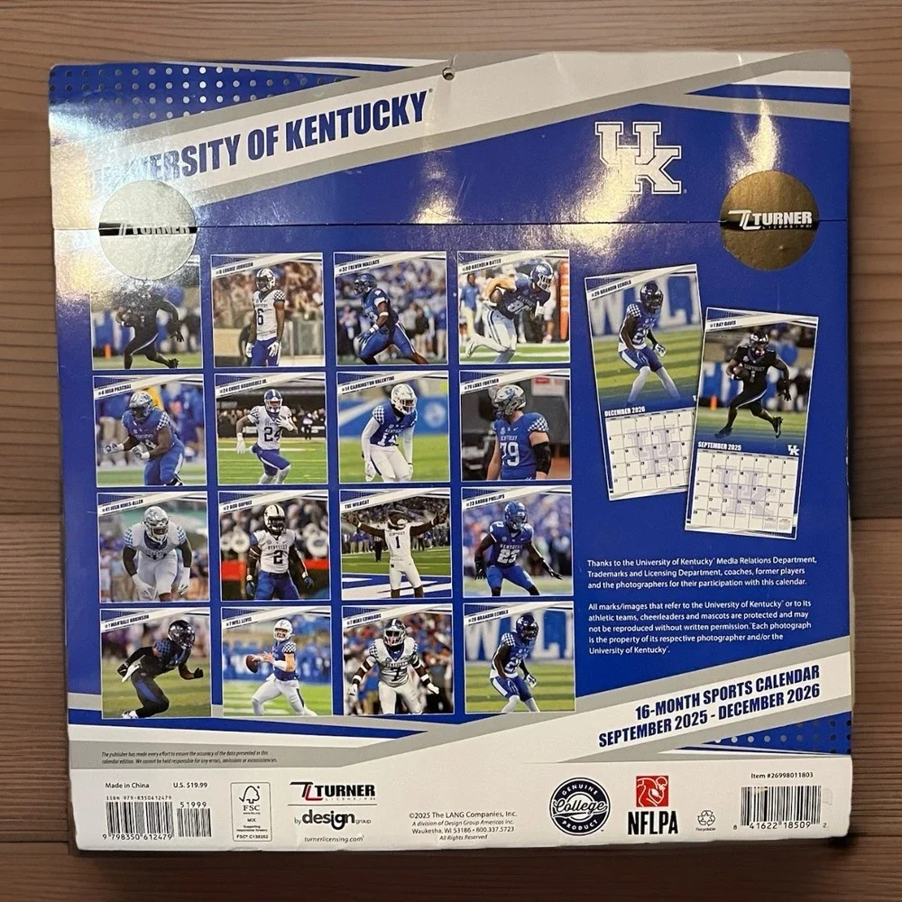 University Of Kentucky Calendar Wildcats Football 16 Month 12